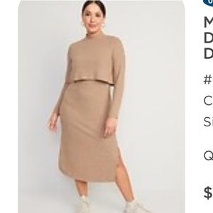 Maternity/Nursing mock neck double layer midi dress in Acacia